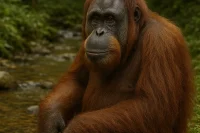 Orangutan by a stream to represent POF cream cleanser