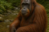 Orangutan by a stream to represent POF cream cleanser