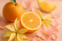 Citrus and florals delicately arranged in softened lighting