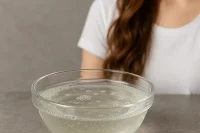 Natural Moisturising Shampoo in a bowl in front of lovely hair