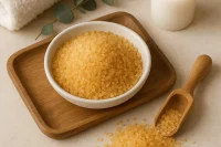 Bath salts in a bowl in spa setting